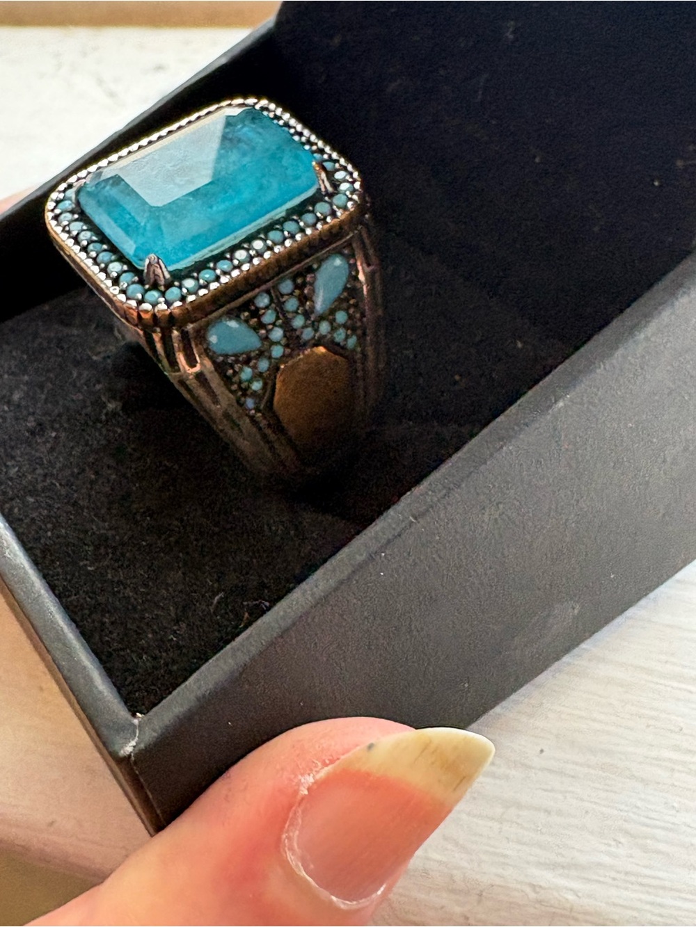 Men's 925 Silver Aquamarine Ring